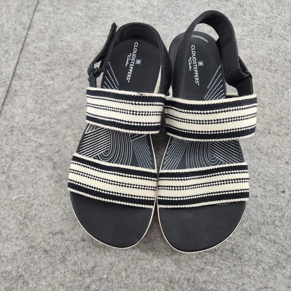 Clarks Cloudsteppers Arla Glison Black White Striped Platform Sandals Womens 9